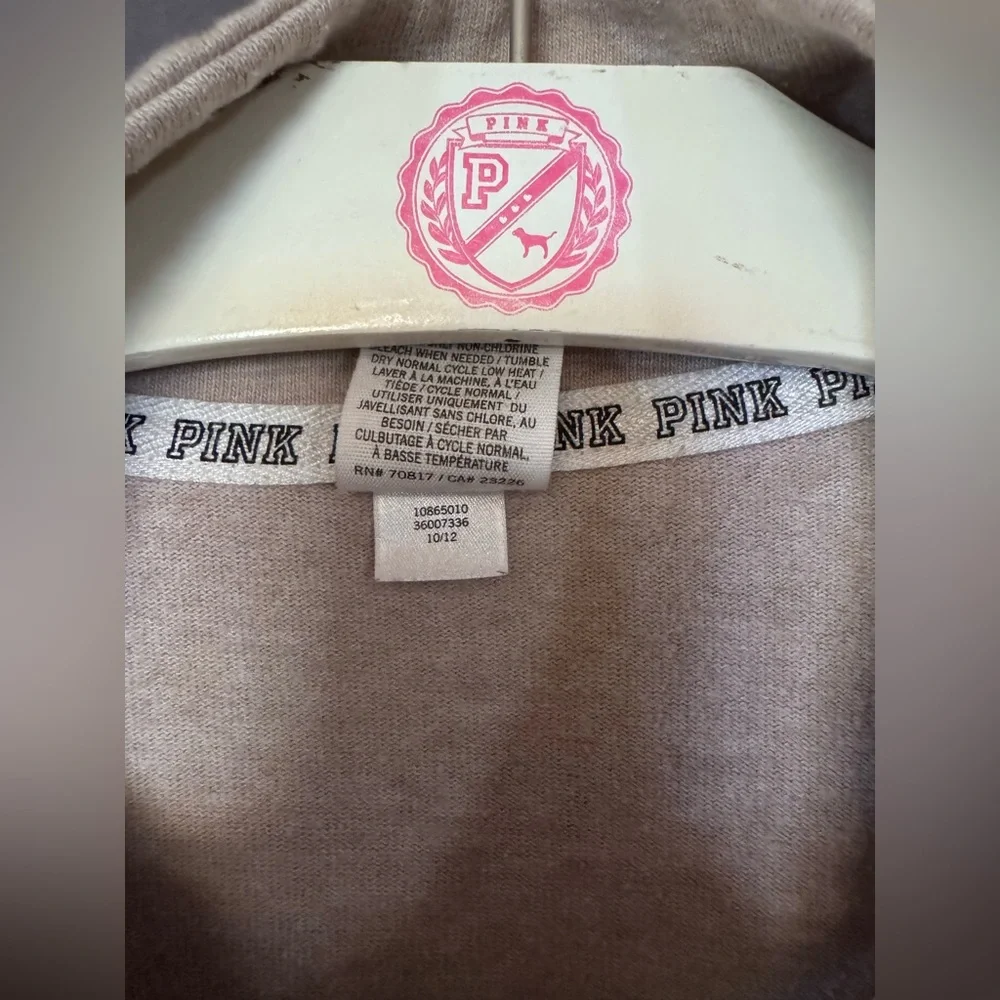 VS PINK VINTAGE 1/2 ZIP CREW SWEATSHIRT BEIGE DOG PUP HEART LOGO HTF RARE LARGE - Picture 6 of 7